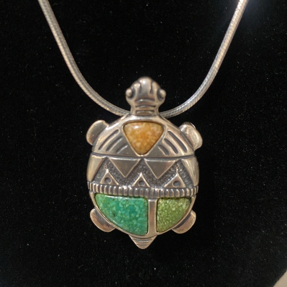 Carolyn Pollack Sterling silver w/ gem stone pendant/brooch & 925 italy chain - Picture 2 of 11